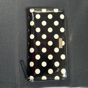 Kate Spade Black and White Polka Dot Wallet, Red Lining